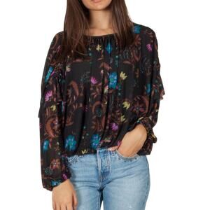 FREE PEOPLE Wildflower Honey Mesh Floral Top Black XS